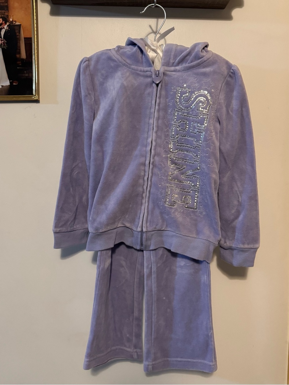 Kids R Us Lavender Velour Tracksuit Set Bling Heart Zip 4T Vintage Y2K